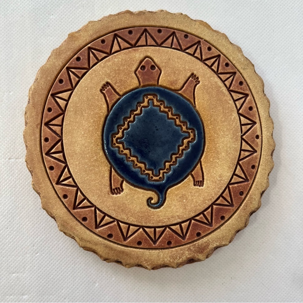 Vintage Nan Groves Pottery Bread Warming Tile Turtle